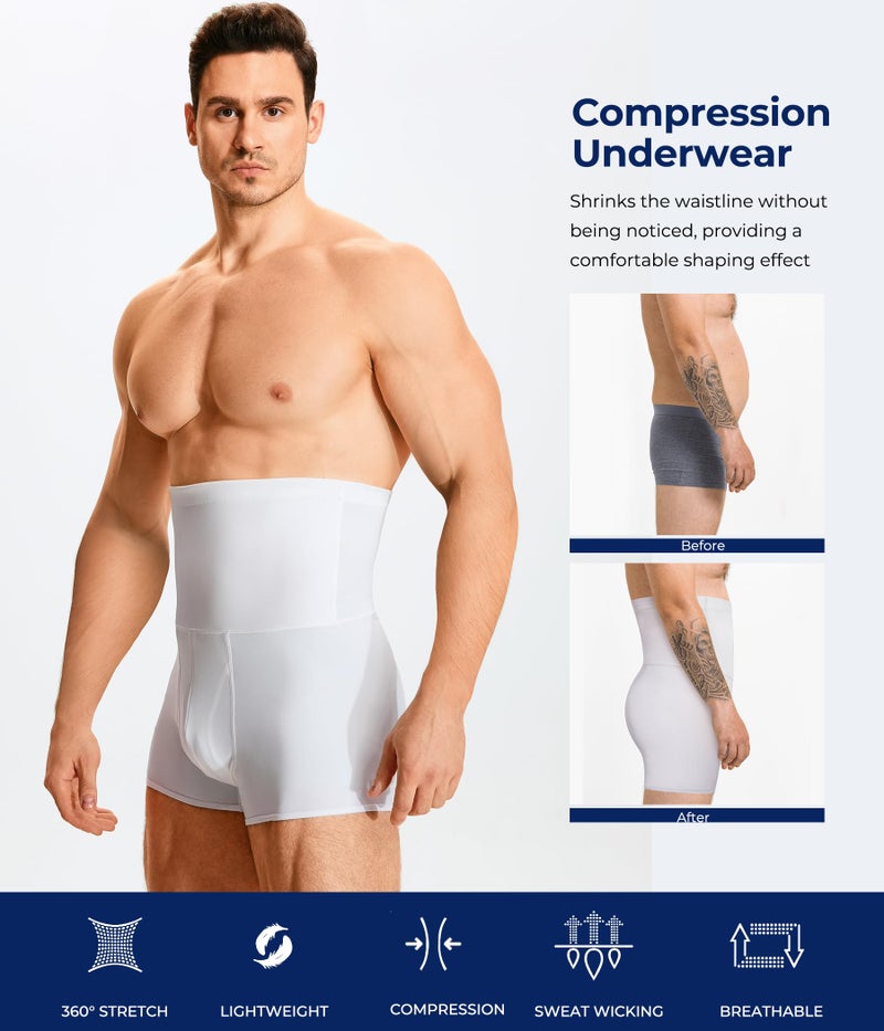 TAILONG Men Tummy Control Shorts High Waist Slimming Underwear Body Shaper Seamless Belly Girdle Boxer Briefs (White, Large) - Image 3